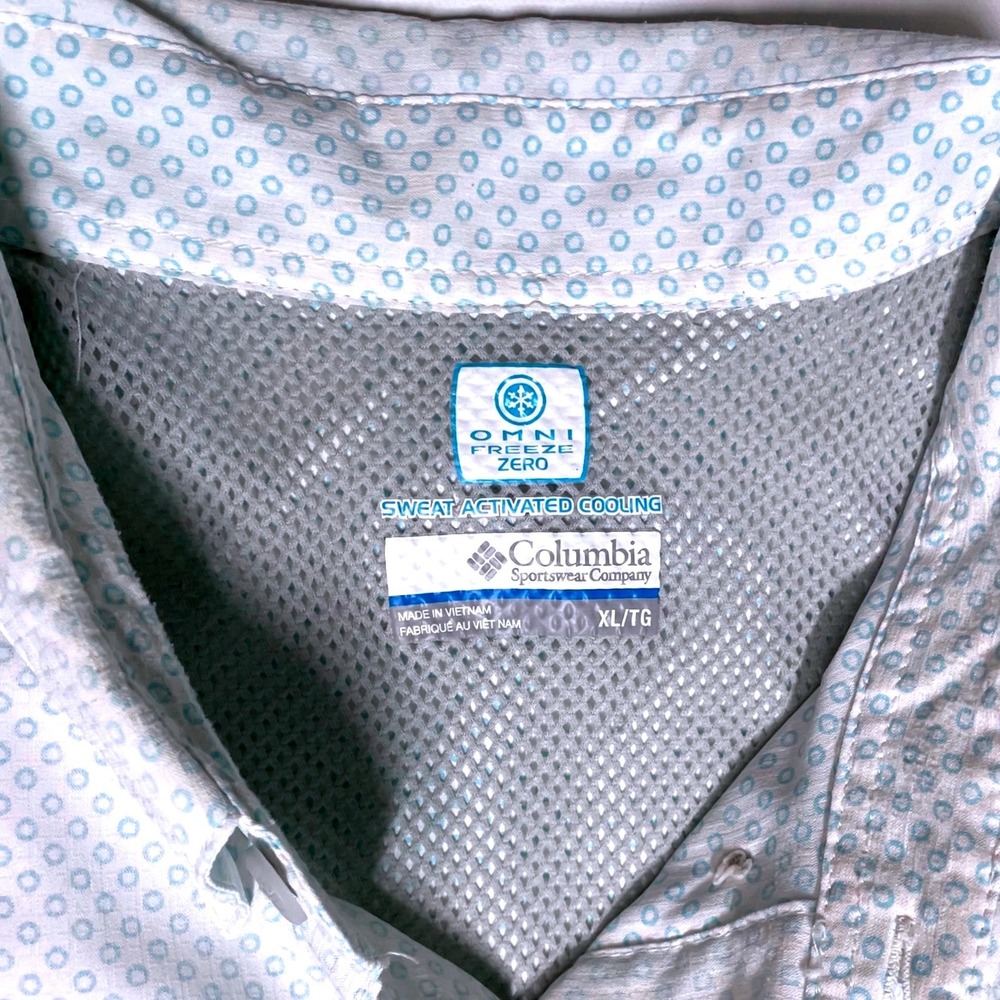 Columbia PFG Omni-Freeze Zero Shirt Mens XL Aqua Geometric Fishing Long Sleeve